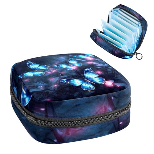 Damenbinden Aufbewahrungstasche, Periodenbeutel für Schule, Teenager, Mädchen, blaue Schmetterlinge Blumen, tragbare Perioden-Tasche mit Reißverschluss, Damenbinden Tasche Tamponhalter für Geldbörse von Anna Cowper
