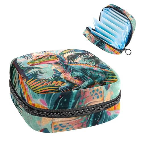 Damenbinden Aufbewahrungstasche, Periodenbeutel für Schule, Teenager, Mädchen, tropischer Dinosaurier, tragbare Perioden-Tasche mit Reißverschluss, Damenbinden Tasche Tamponhalter für Geldbörse von Anna Cowper