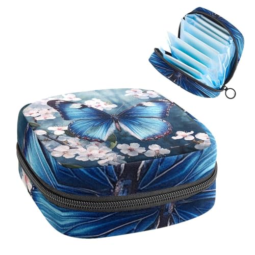 Damenbinden Aufbewahrungstasche Periode Tasche für Schule Teen Mädchen Blau Schmetterling Kirschblüten Tragbare Periode Beutel mit Reißverschluss Binden Tasche Tampons Halter für Geldbörse von Anna Cowper