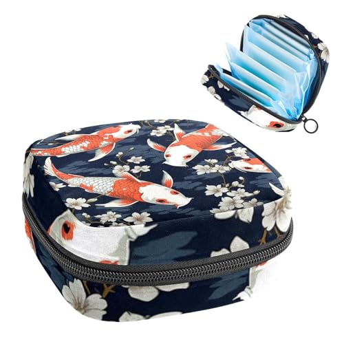 Damenbinden Aufbewahrungstasche Periode Tasche für Schule Teen Mädchen Koi Fisch Kirschblume Tragbare Periode Beutel mit Reißverschluss Binden Tasche Tampons Halter für Geldbörse von Anna Cowper