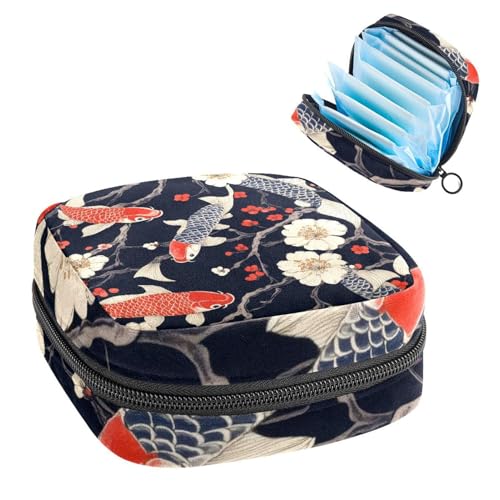 Damenbinden Aufbewahrungstasche Periode Tasche für Schule Teen Mädchen Koi Fisch Kirschblume Tragbare Periode Beutel mit Reißverschluss Binden Tasche Tampons Halter für Geldbörse von Anna Cowper