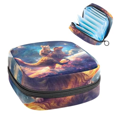 Damenbinden Aufbewahrungstasche Periode Tasche für Schule Teen Mädchen Lustige Katze Reiten Dinosaurier Galaxie Tragbare Periode Tasche mit Reißverschluss Binden Tasche Tampons Halter für Geldbörse von Anna Cowper
