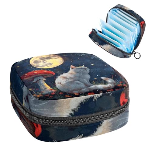 Damenbinden Aufbewahrungstasche Periode Tasche für Schule Teen Mädchen Pilz Katze Mond Tragbare Periode Beutel mit Reißverschluss Binden Tasche Tampons Halter für Geldbörse von Anna Cowper