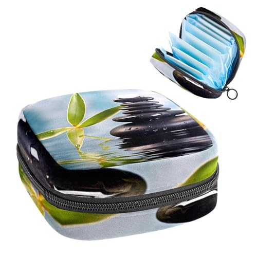 Damenbinden Aufbewahrungstasche Periode Tasche für Schule Teen Mädchen Spa Schwarze Steine Bambus Tragbare Periode Beutel mit Reißverschluss Binden Tasche Tampons Halter für Geldbörse von Anna Cowper