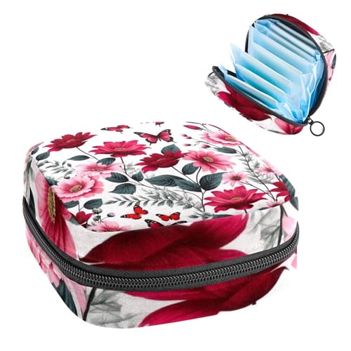 Damenbinden Aufbewahrungstasche Periode Tasche für Schule Teen Mädchen Vintage Blume Schmetterling Tragbare Periode Tasche mit Reißverschluss Binden Tasche Tampons Halter für Geldbörse von Anna Cowper