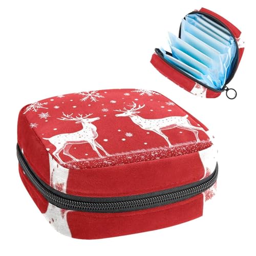 Damenbinden Aufbewahrungstasche Periode Tasche für Schule Teen Mädchen Weihnachten Rentiere Schneeflocke Tragbare Periode Tasche mit Reißverschluss Binden Tasche Tampons Halter für Geldbörse von Anna Cowper