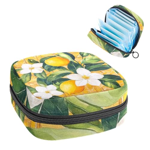 Damenbinden Aufbewahrungstasche Periode Tasche für Schule Teen Mädchen Zitrone Golden Monoframs Blumen Tragbare Periode Beutel mit Reißverschluss Binden Tasche Tampons Halter für Geldbörse von Anna Cowper