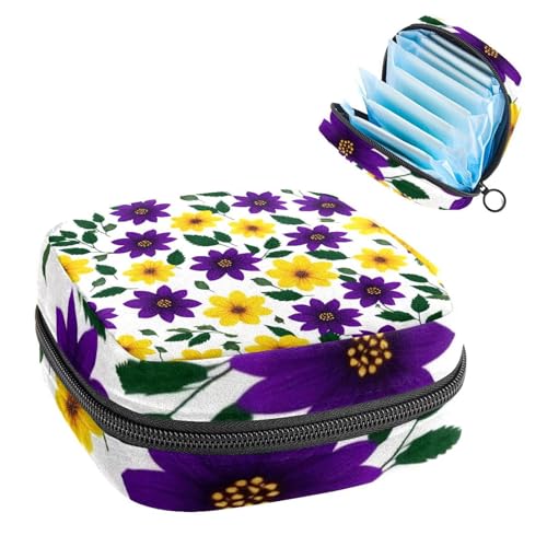 Damenbinden Aufbewahrungstasche Perioden Tasche für Schule Teen Mädchen Lila Gelb Blumen Tragbare Perioden Beutel mit Reißverschluss Binden Tasche Tampons Halter für Geldbörse von Anna Cowper