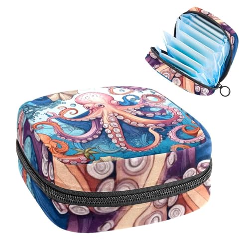 Damenbinden Aufbewahrungstasche Perioden Tasche für Schule Teen Mädchen Octopus Tier Tragbare Periode Pouch mit Reißverschluss Damenbinden Tasche Tampons Halter für Geldbörse von Anna Cowper
