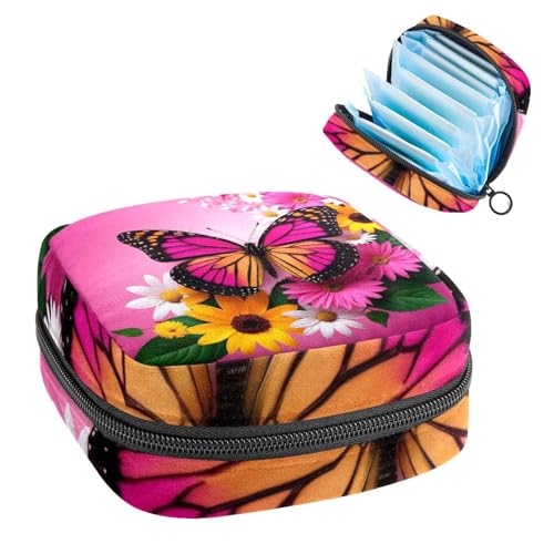 Damenbinden Aufbewahrungstasche Perioden Tasche für Schule Teen Mädchen Schmetterling Blume Rosa Tragbare Periode Beutel mit Reißverschluss Binden Tasche Tampons Halter für Geldbörse von Anna Cowper