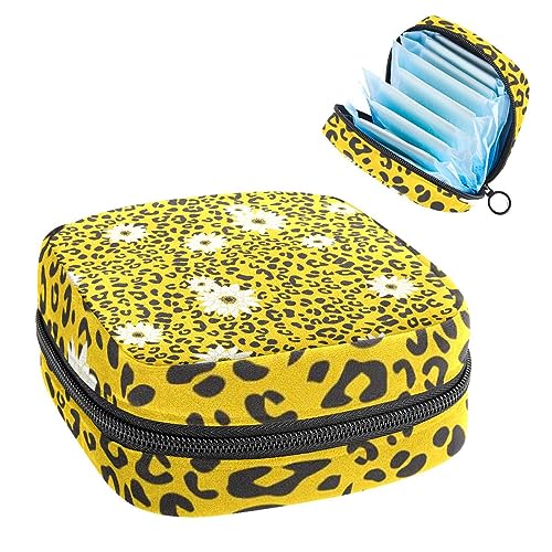 Leopard Tier Gänseblümchen Damenbinden Aufbewahrungstasche Feminine Menstruationstasse Beutel Stillpad Halter Tampon Taschen Tragbare Periode Tasche für Frauen Teenager Mädchen 1 Stück von Anna Cowper