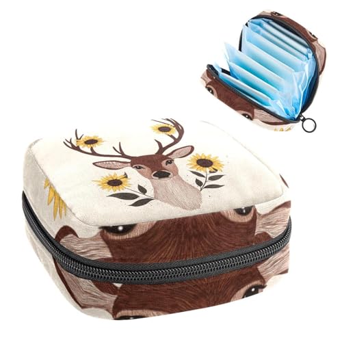Perioden-Tasche, Damenbinden-Aufbewahrungstasche, Menstruationspolster, Reißverschluss, tragbar, Damenpflege, Tamponbeutel für Damen, Mädchen, den täglichen Gebrauch, Outdoor-Reisen, Hirsch von Anna Cowper