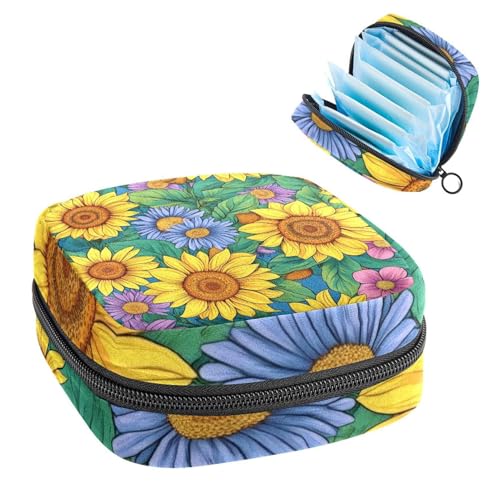 Perioden-Tasche, Damenbinden-Aufbewahrungstasche, Menstruationspolster, Reißverschluss, tragbar, Damenpflege, Tamponbeutel für Damen, Mädchen, den täglichen Gebrauch, Outdoor-Reisen, Sonnenblume von Anna Cowper
