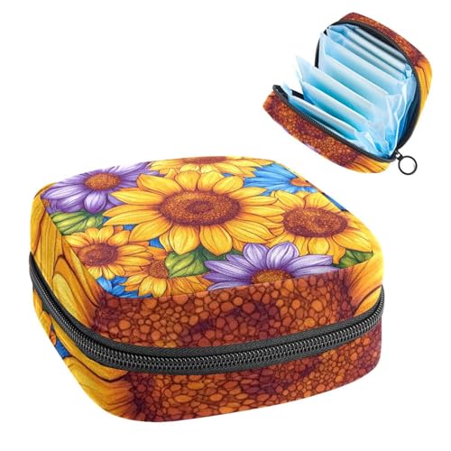 Perioden-Tasche, Damenbinden-Aufbewahrungstasche, Menstruationspolster, Reißverschluss, tragbar, Damenpflege, Tamponbeutel für Damen, Mädchen, den täglichen Gebrauch, Outdoor-Reisen, Sonnenblume von Anna Cowper