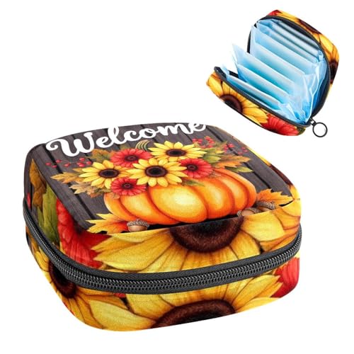 Perioden-Tasche, Damenbinden-Aufbewahrungstasche, Menstruationspolster, Reißverschluss, tragbarer Tamponhalter, Tamponbeutel für Damen, Mädchen, den täglichen Gebrauch, Outdoor-Reisen, Kürbis von Anna Cowper