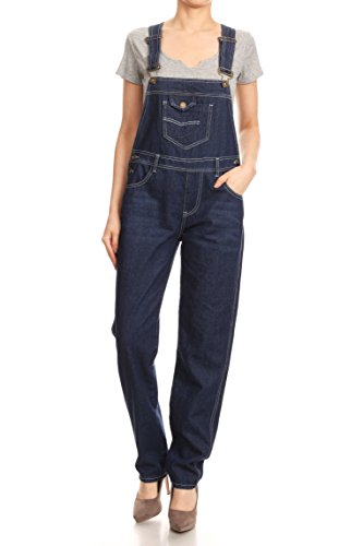 ANNA-KACI Frauen-Denim Blue Jeans Gerades Bein Taschen Latzhose, Indigo Blau, S von ANNA-KACI