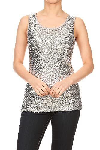 Anna-Kaci lila Schein & Shine Glitzer-Pailletten verziert ärmel Tank Top, Silber, M von ANNA-KACI