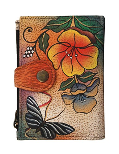 Anna by Anuschka Damen dames portemonnee echt leer Handgemaltes Original Kunstwerk, Wildblume, Einheitsgröße EU von Anna by Anuschka