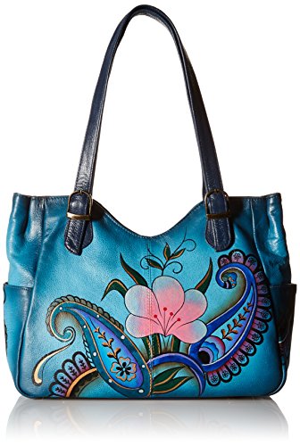 Anna by Anuschka Damen Anna Anuschka, Handpainted Leather Medium Shoulder Bag, Denim Paisley Floral Schultertasche Echtes Leder, Denim Paisley Floral, L EU von Anuschka