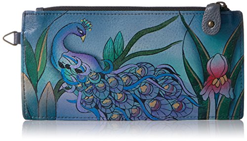 Anna by Anuschka Damen Handbemalte Organizer-Geldbörse, echtes Leder, Midnight Peacock Grey, One Size von Anna by Anuschka