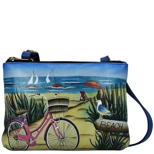 Anna by Anuschka Damen, umlaufendem Umhängetasche, handbemalt, echtes Leder, Kleiner Reißverschluss, Strandtag Anna by Anuschka Damen, umlaufendem Umhängetasche, handbemalt, echtes Leder, Kleiner Reißverschluss, Strandtag von Anna by Anuschka