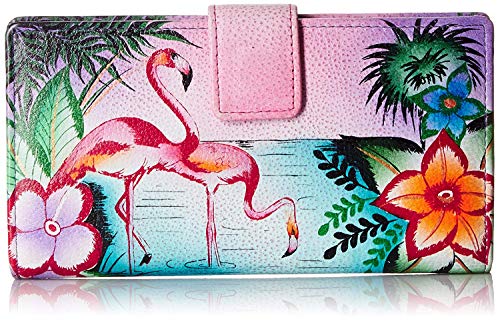 Anna by Anuschka Damen Hand-Painted Leather Two Fold Wallet Geldbörse | Handbemaltes Echtleder, Tropischer Flamingo von Anna by Anuschka