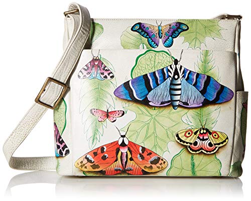 Anna by Anuschka Damen Crossbody handbemalt mit Seitentaschen Umhängetasche aus echtem Leder, Botanischer Vintage-Stil von Anna by Anuschka