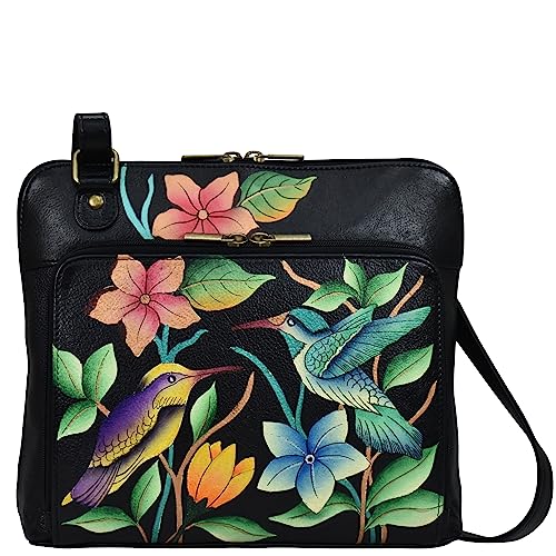 Anna by Anuschka Damen Crossbody mit Reißverschluss, Vögel im Paradies-schwarz von Anna by Anuschka