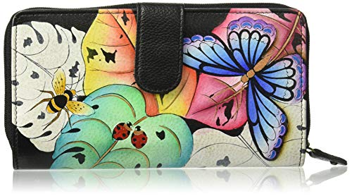 Anna by Anuschka Damen Doppelt Gefaltete Brieftasche Geldbörse aus echtem Leder, Zwei Falten, außen handbemalt, schöne Blätter, Einheitsgröße von Anna by Anuschka