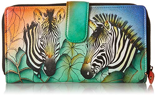 Anna by Anuschka Damen Doppelt gefaltete Brieftasche Geldbörse aus echtem Leder Zweifach-außen handbemalt-Zebra Safari-Einheitsgröße von Anna by Anuschka