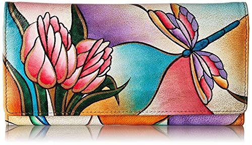 Anna by Anuschka Damen Handbemalte Echtem Leder mit Mehreren Taschen Geldbörse, Libelle Glasmalerei von Anna by Anuschka