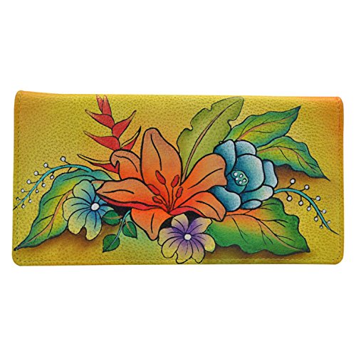 Anna by Anuschka Damen Geldbörse, handbemalt, Druckknopfverschluss Clutch Wallet | Echtes Leder, Tropischer Blumenstrauß, Gelb von Anna by Anuschka