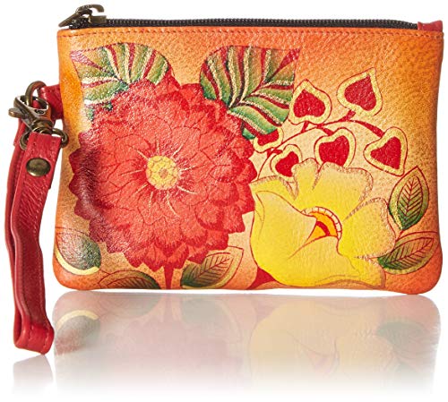 Anna by Anuschka Damen Original Leder handbemalte Münzgeldbörse mit Reißverschluss Oben und Abnehmbarer Handschlaufe, Summer Bloom, Einheitsgröße von Anna by Anuschka