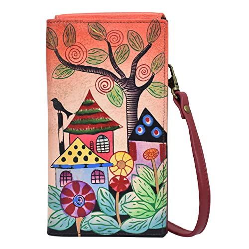 Anna by Anuschka Damen Geldbörse Handgemalte Frauen Echtes Leder Telefon Brieftasche Organizer Crossbody, Dorf der Träume von Anna by Anuschka