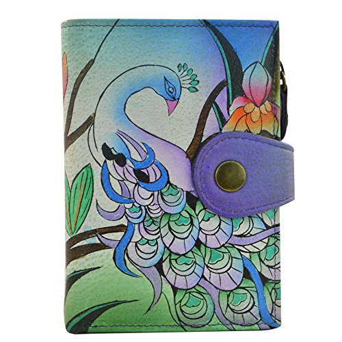 Anna by Anuschka Damen Women's Hand Painted Leather Ladies Wallet Handgemaltes Original-Kunstwerk, Midnight Peacock von Anna by Anuschka
