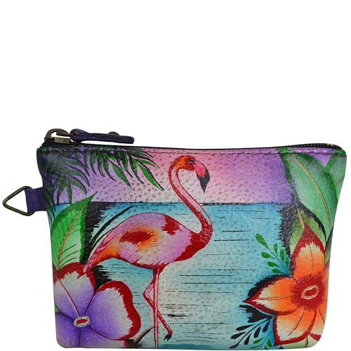 Anna by Anuschka Damen Handbemaltes Leder-münzetui Münzgeldbörse, Tropische Flamingos von Anna by Anuschka