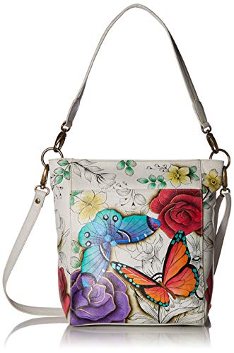 Anna by Anuschka Damen Handtasche aus echtem Leder, groß, handbemalt, Original Kunstwerk, Reißverschluss, (Floral Paradise), Einheitsgröße von Anna by Anuschka