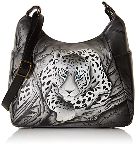 Anna by Anuschka Damen Handbemaltes Leder Mehreren Taschen Hobo Bag, Afrikanischer Leopard von Anna by Anuschka