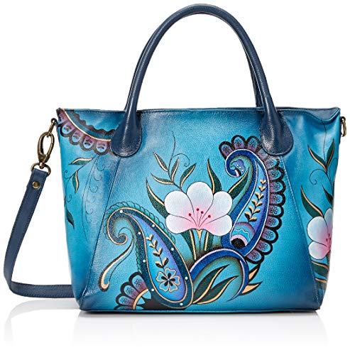 Anna by Anuschka Damen Hand Painted Leather Women's Slouch Tote Bag Tragetasche, Denim Paisley Floral von Anna by Anuschka