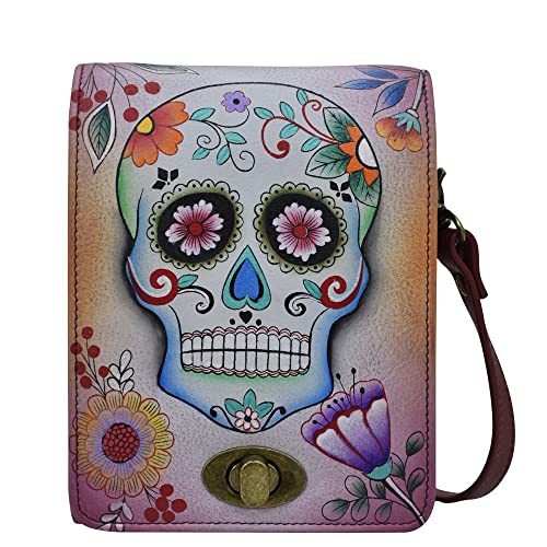 Anna by Anuschka Damen Handbemalte Echtem Leder mit Klappe, Wandelbar, Flap Convertible Crossbody/Gürteltasche mit RFID-Schutz, Sugar Skulls von Anna by Anuschka