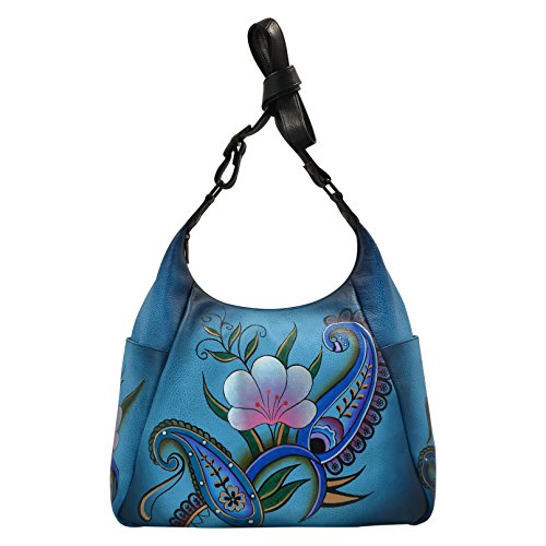 Anna by Anuschka Damen Handbemaltes vielen Taschen, Blumenmuster Hobo Handtasche | Echtes Leder, Denim Paisley Floral von Anna by Anuschka