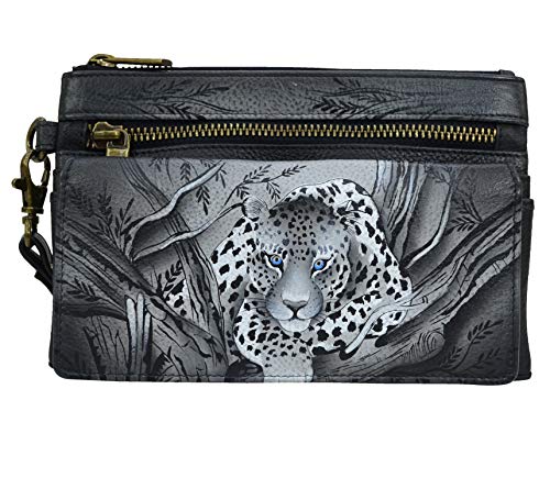 Anna by Anuschka Damen Handgelenk-Geldbörse und Organizer Echtes Leder, Afrikanischer Leopard von Anna by Anuschka