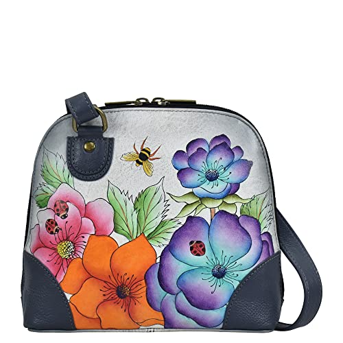 Anna by Anuschka Damen Handtasche Organizer, handbemalt, echtes Leder, klein, mehrere Fächer, Reißverschluss, Paradise Found Grey von Anna by Anuschka