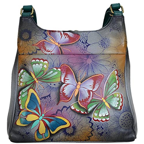 Anna by Anuschka Damen Hobo-Butterfly Paradise echtes Leder Medium Umhängetasche, Schmetterlingsparadies von Anna by Anuschka