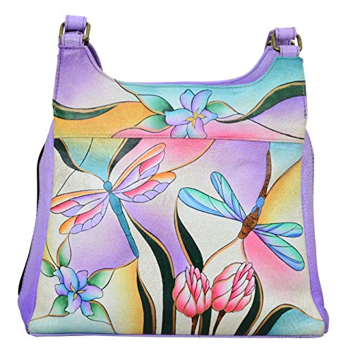 Anna by Anuschka Damen Hobo Handtasche Echtes Leder, Libelle Glasmalerei von Anna by Anuschka