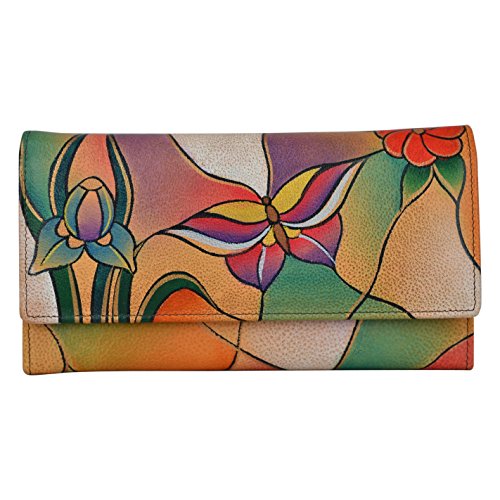 Anuschka Damen Anna by, Handbemalte Leder Multi-Tasche Brieftasche, Schmetterling Glasmalerei Geldbörse von Anuschka