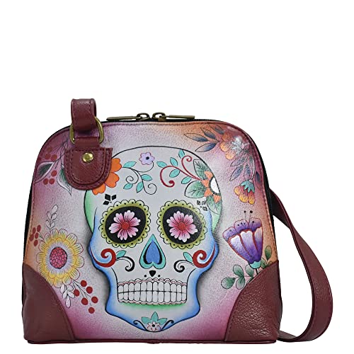 Anna by Anuschka Damen Mehreren umlaufendem Handbemaltes Echtleder Klein Multi Fach Reißverschluss Around Organizer Sugar Skulls von Anna by Anuschka