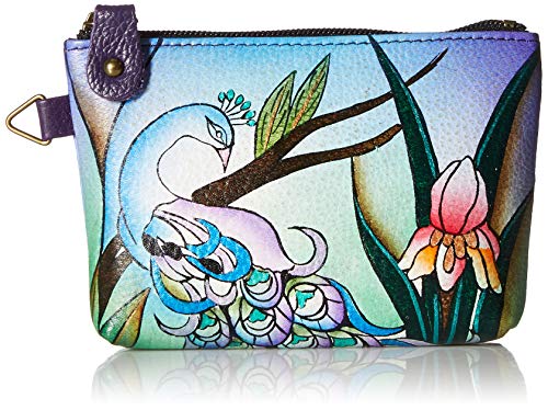 Anna by Anuschka Damen Hand Painted Leather Women's Coin Pouch Münzgeldbörse, Midnight Peacock von Anna by Anuschka