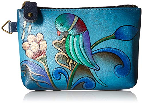 Anna by Anuschka Damen Hand Painted Leather Women's Coin Pouch Münzgeldbörse, Portugiesischer Papageien-Denim von Anna by Anuschka