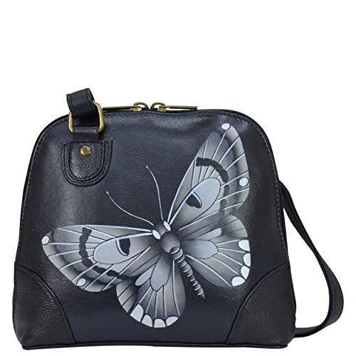 Anna by Anuschka Damen Handtasche, Reißverschluss, Anuschka Organizer aus echtem Leder, klein, mit Mehreren Fächern, handbemalt, Schmetterlings, Butterfly Schwarz von Anna by Anuschka